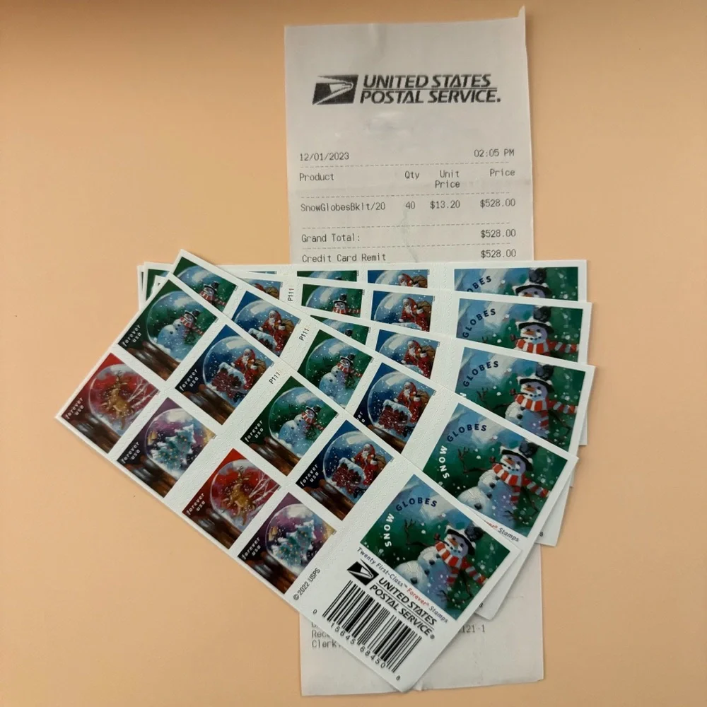 100 Stamps - 2023 US Postal Forever Stamps Snow Globe - 5 Booklets
